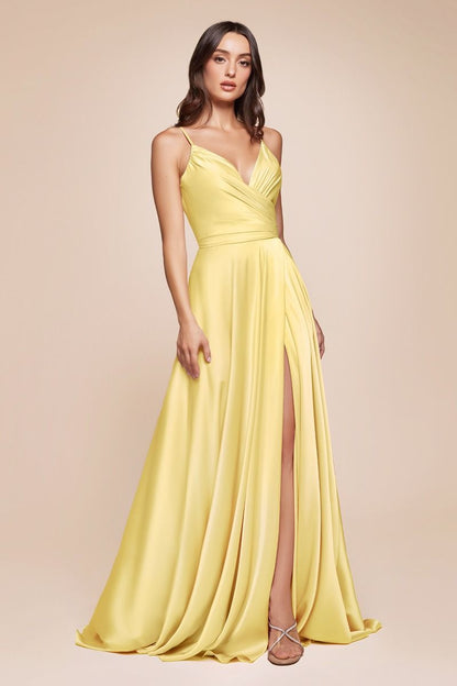 Soft Satin A-Line Bridesmaid Dress w/ Elegant Leg Slit & Spaghetti Straps CD7485-2