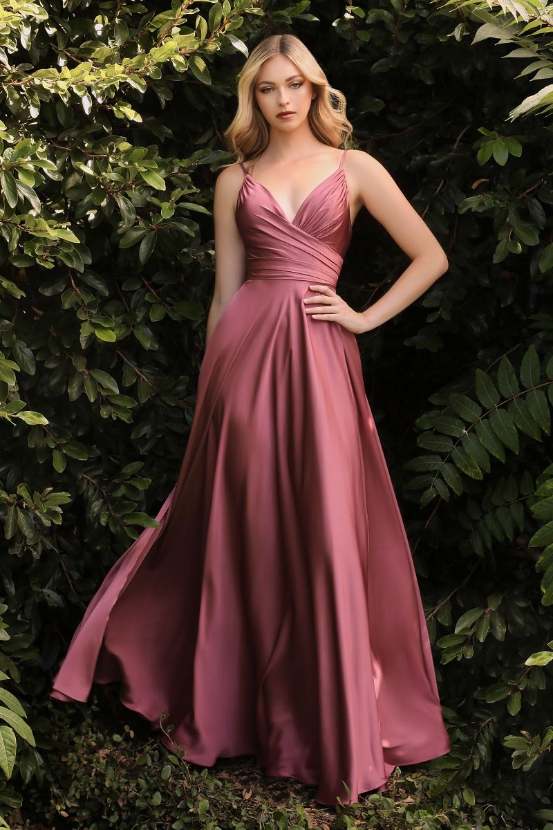 Soft Satin A-Line Bridesmaid Dress w/ Elegant Leg Slit & Spaghetti Straps CD7485-11