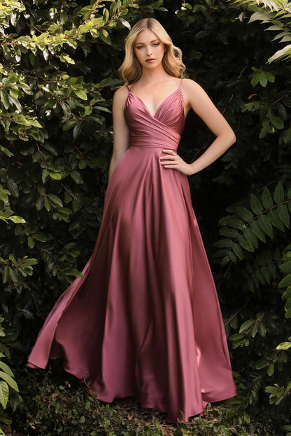 Soft Satin A-Line Bridesmaid Dress w/ Elegant Leg Slit & Spaghetti Straps CD7485-11