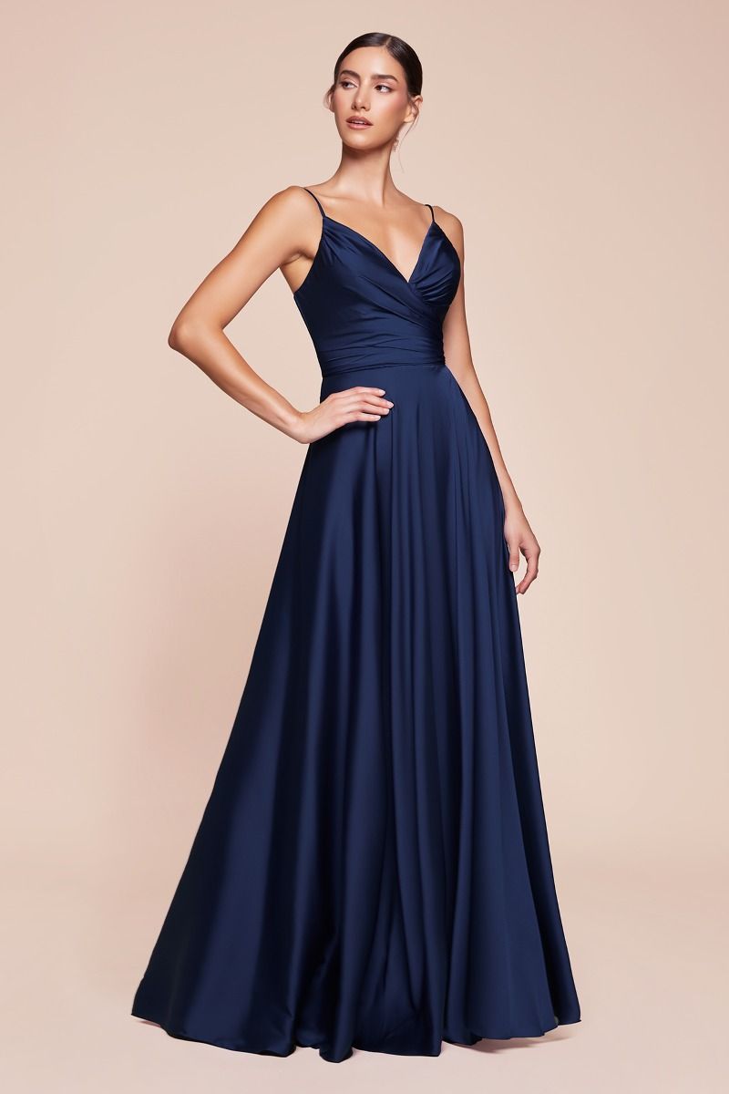 Soft Satin A-Line Bridesmaid Dress w/ Elegant Leg Slit & Spaghetti Straps CD7485-12