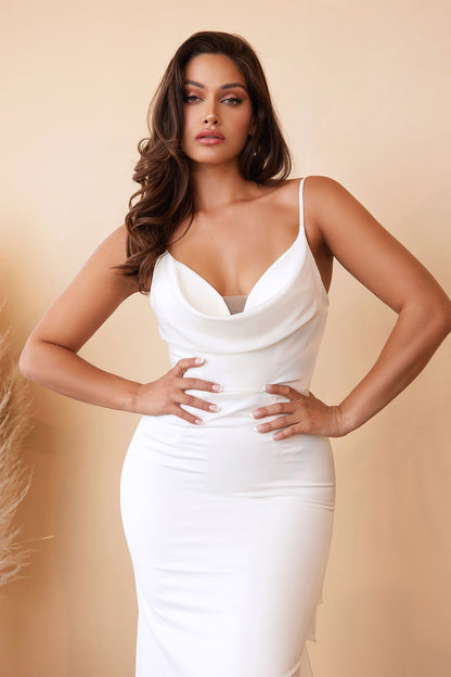TIE-BACK SASH CHARMEUSE MERMAID GOWN CD7487W-2