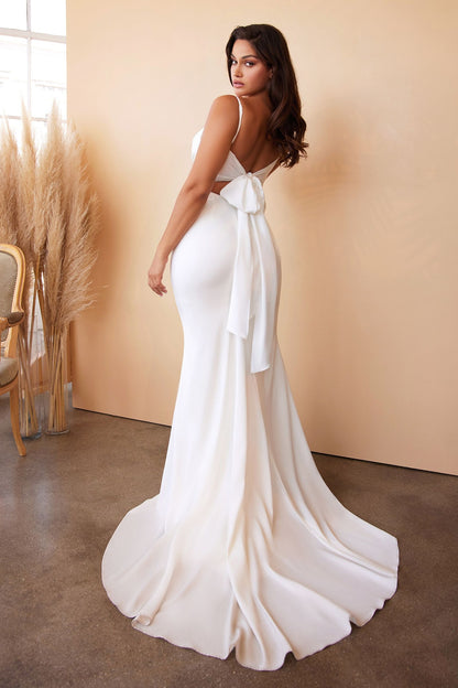 TIE-BACK SASH CHARMEUSE MERMAID GOWN CD7487W-1