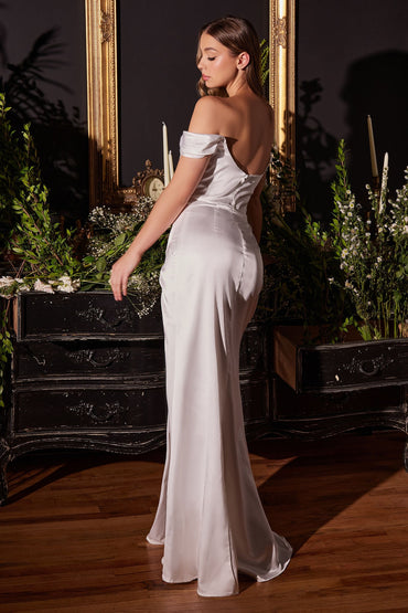 SATIN OFF THE SHOULDER CORSET OFF WHITE GOWN CD7492W-1