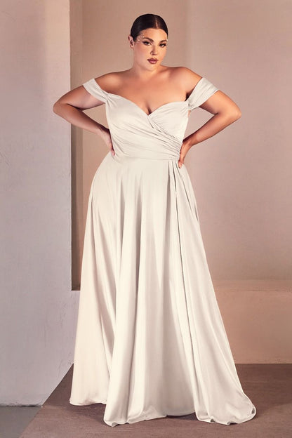 Plus Size White Off-Shoulder A-Line Gown – Sweetheart Ruched Formal Dress  CD7493WC-0