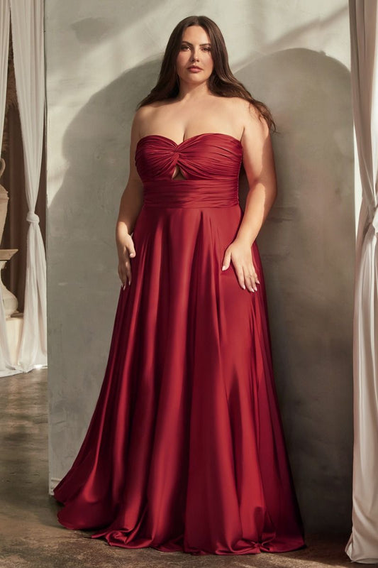 SATIN STRAPLESS KEYHOLE A-LINE DRESS CD7496C-0