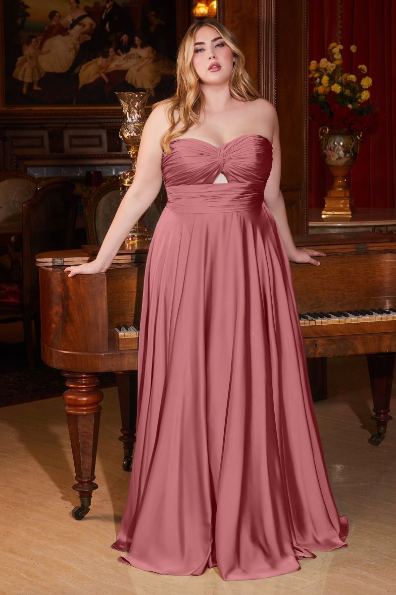 SATIN STRAPLESS KEYHOLE A-LINE DRESS CD7496C-4