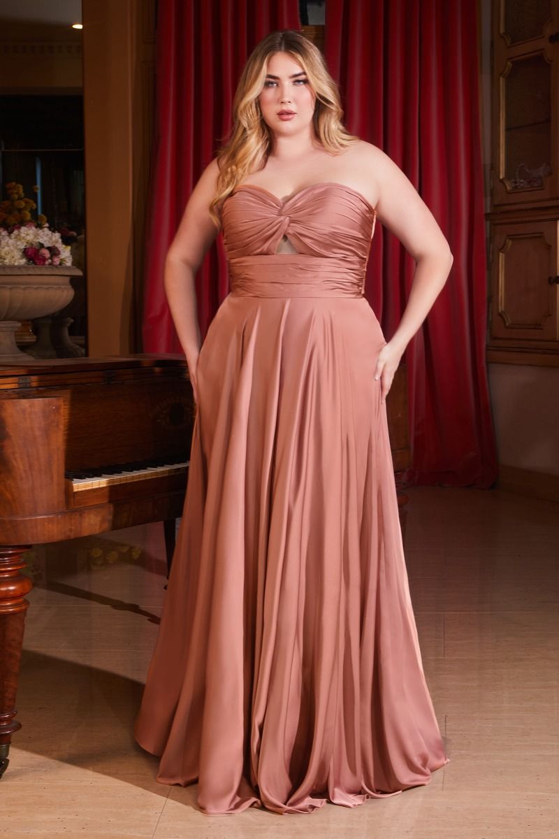 SATIN STRAPLESS KEYHOLE A-LINE DRESS CD7496C-1