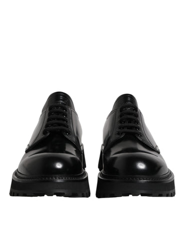 Dolce & Gabbana Black Leather Lace Up Derby Men Dress Shoes