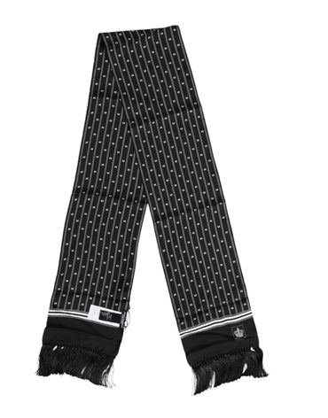 Dolce & Gabbana Black Silk Printed Fringes Men Foulard Scarf