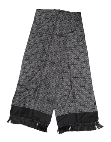 Dolce & Gabbana Black Patterned Fringes Men Foulard Scarf