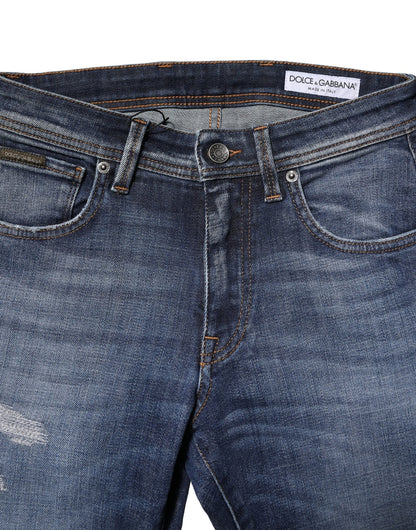 Dolce & Gabbana Blue Washed Cotton Slim Fit Men Denim Jeans