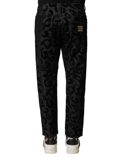 Dolce & Gabbana Gray Cotton DG Logo Straight Men Denim Jeans