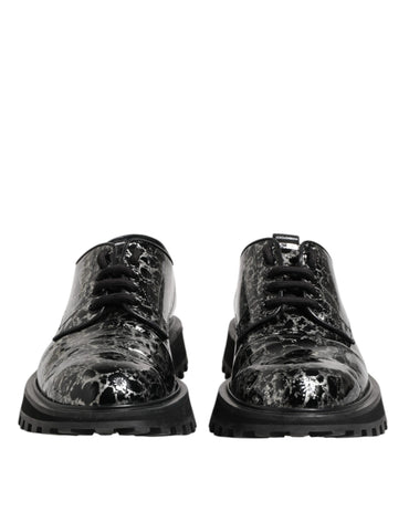 Dolce & Gabbana Black White Calfskin Chunky Derby Shoes