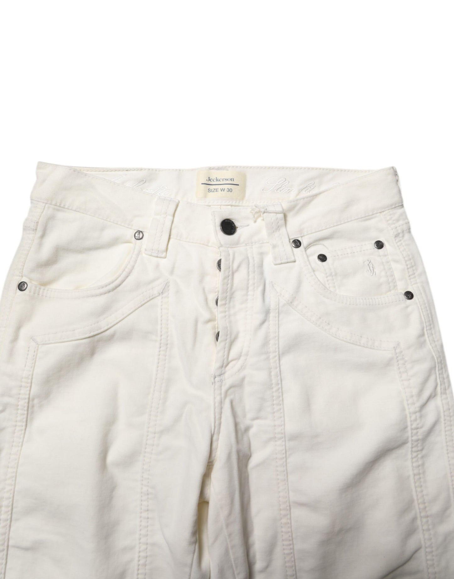 Jeckerson White Cotton Stretch Straight Fit Men Denim Jeans