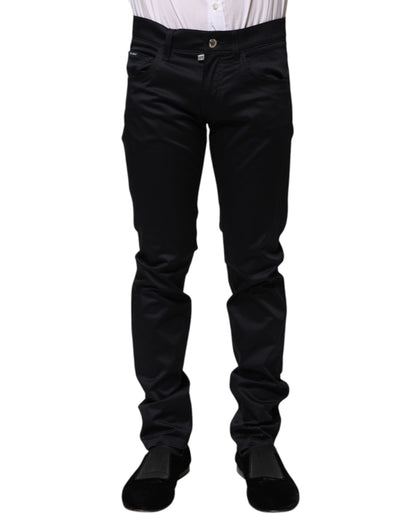 Dolce & Gabbana Black Cotton Skinny Mid Waist Pants