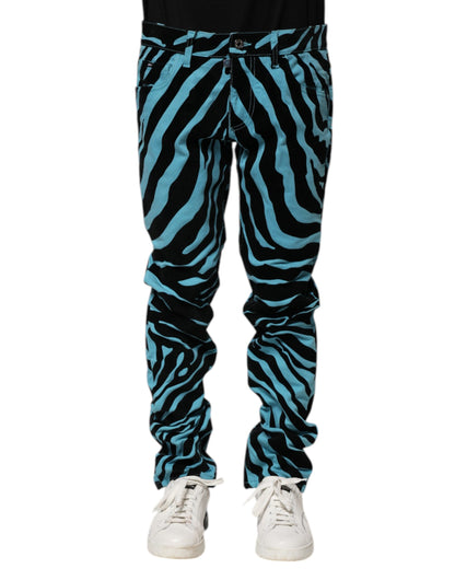 Dolce & Gabbana Blue Black Stripes Skinny Denim Jeans