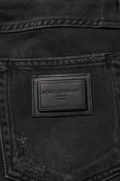 Dolce & Gabbana Black Cotton Logo Plaque Skinny Denim Jeans