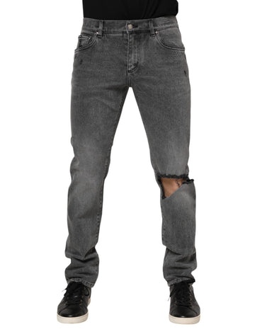 Dolce & Gabbana Gray Cotton Logo Plaque Denim Jeans