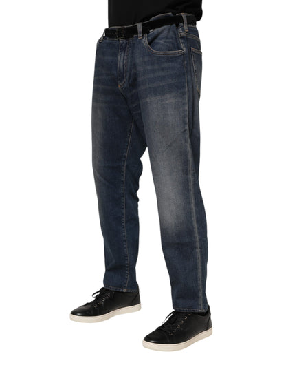 Dolce & Gabbana Blue Cotton Logo Plaque Slim Denim Jeans