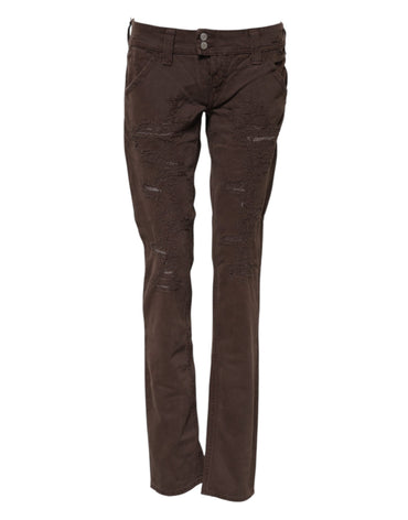 CYCLE Brown Cotton Low Waist Skinny Casual Jeans