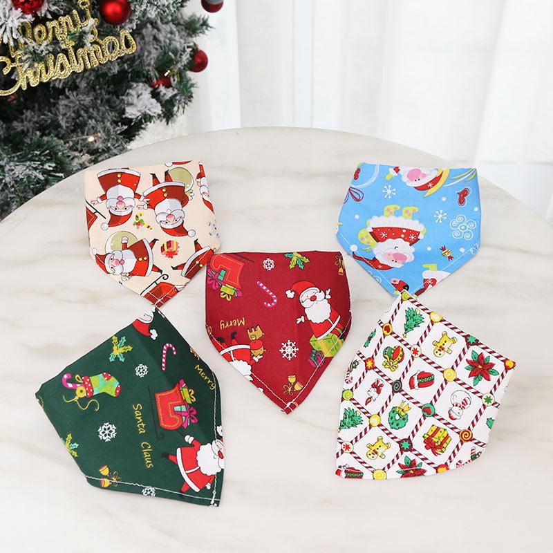 Festive Cotton Printed Pet Dress Triangle Scarf - Perfect For Christmas Cheer!