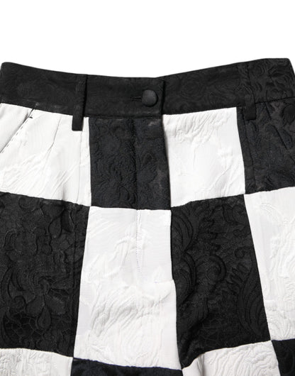 Dolce & Gabbana Black White Floral Brocade Hot Pants Shorts