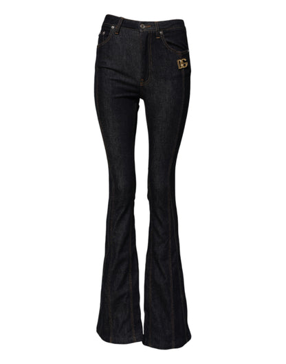 Dolce & Gabbana Black Cotton Mid Waist Bootcut Denim Jeans