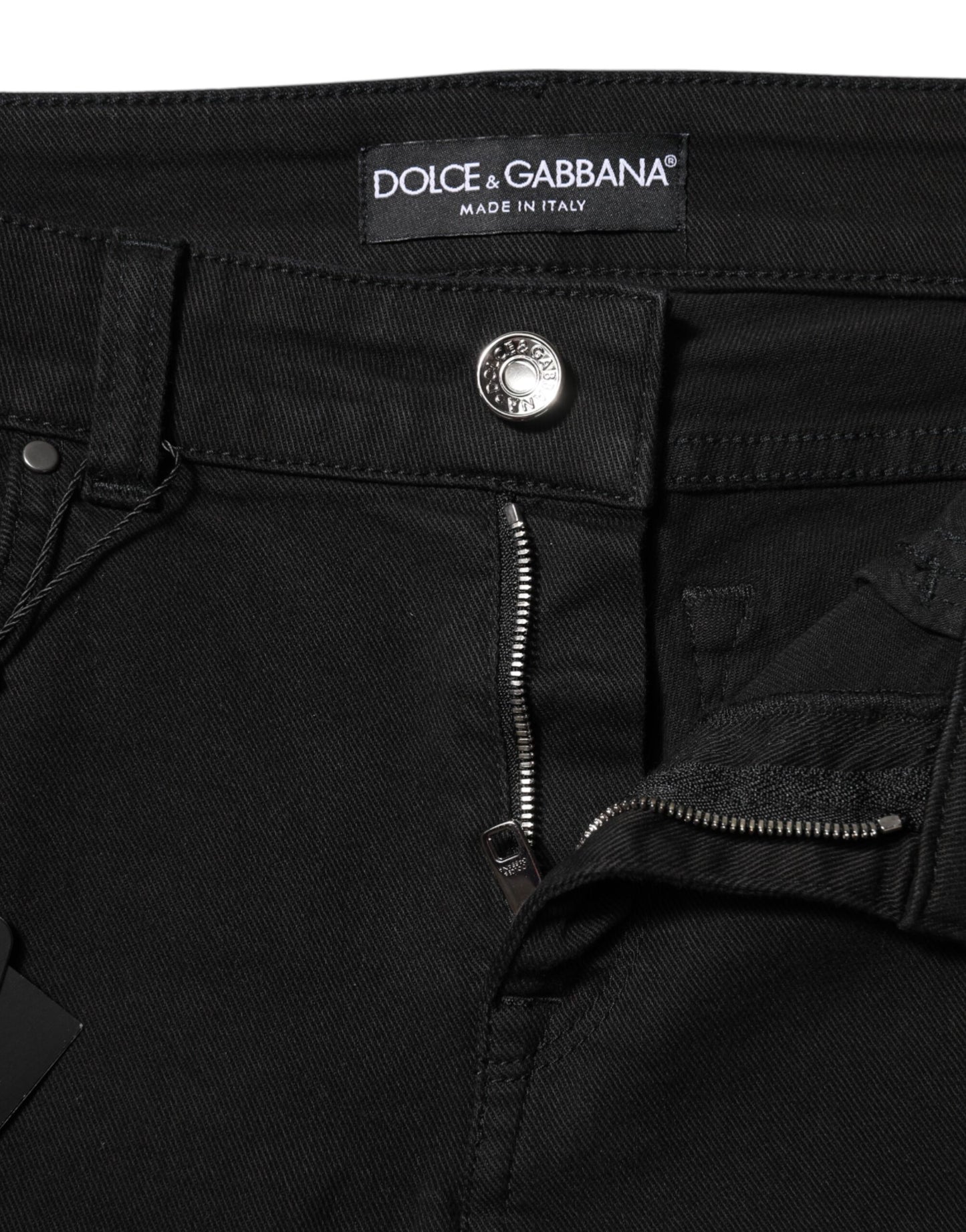 Dolce & Gabbana Black Cotton Logo Skinny Mid Waist Denim Jeans