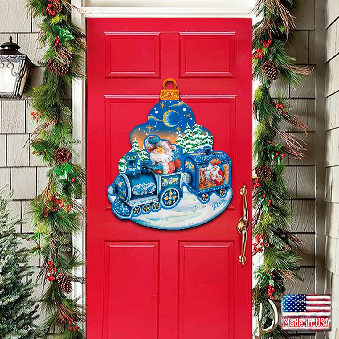 Christmas Train Christmas Door Decor by G. DeBrekht - Christmas Santa Snowman Decor - 8112180H
