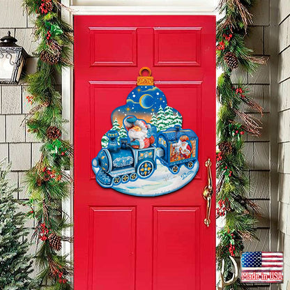 Christmas Train Christmas Door Decor by G. DeBrekht - Christmas Santa Snowman Decor - 8112180H