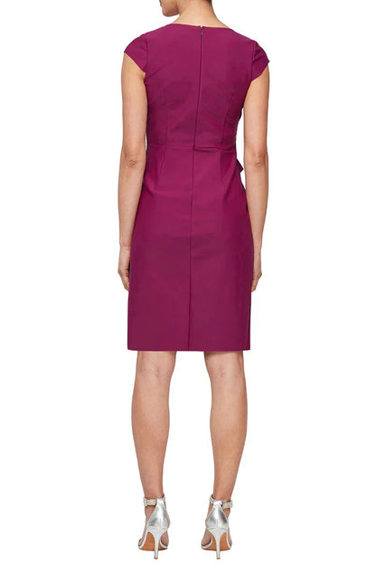 Alex Evenings Cap Sleeve Square Neck Front Cascade Ruffle Dress