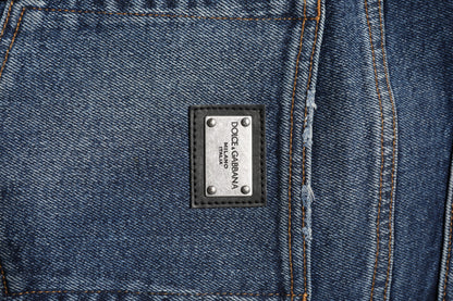 Dolce & Gabbana Blue Cotton Mid Waisted Straight Denim Jeans