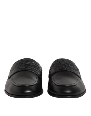 Dolce & Gabbana Black Calfskin Leather Slip On Loafers Shoes