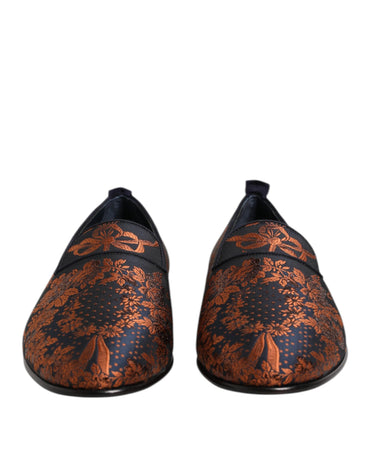 Dolce & Gabbana Black Jacquard Polyester Slip On Loafers Shoes