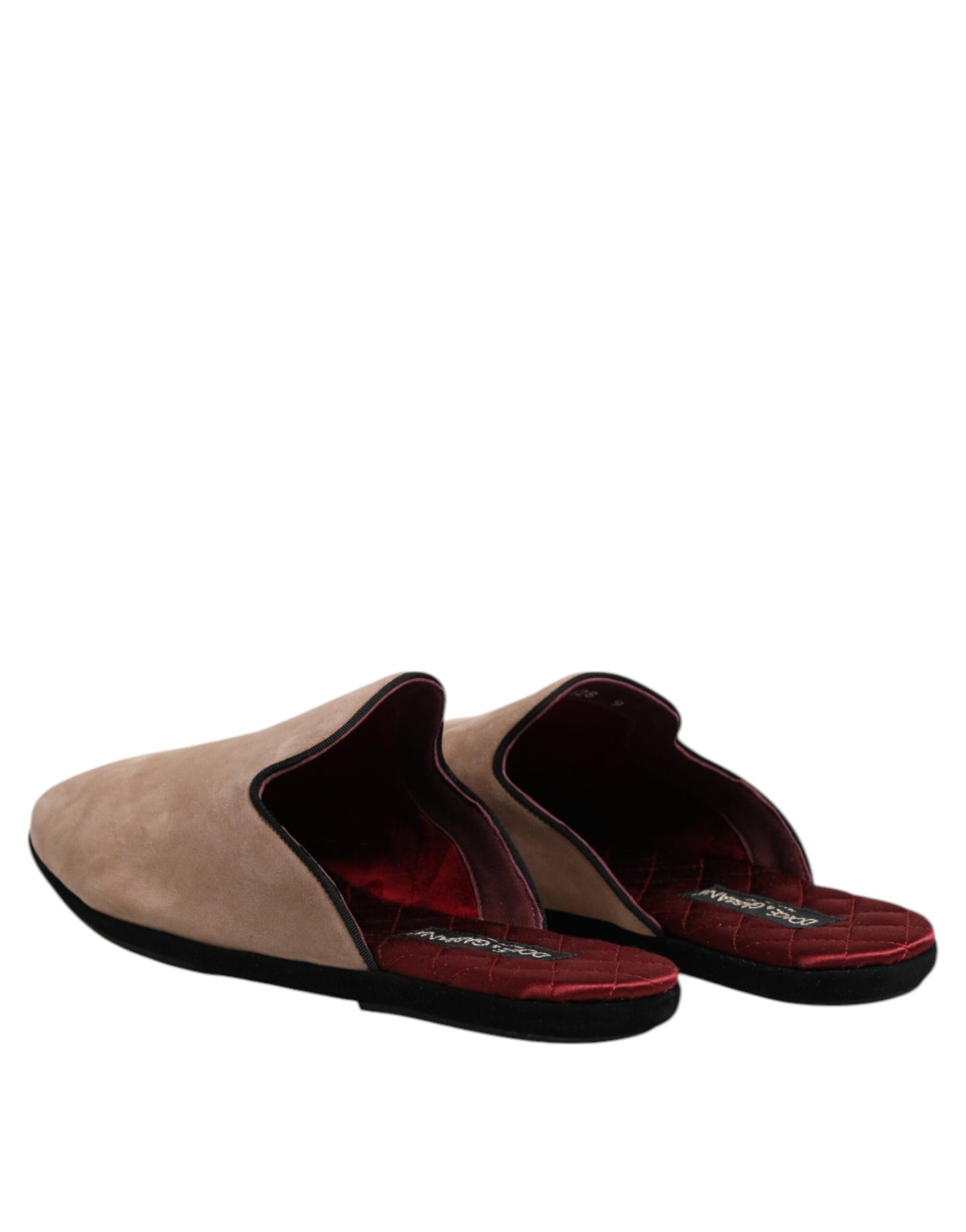 Dolce & Gabbana Beige Capra Suede Slides Flat Slipper Shoes
