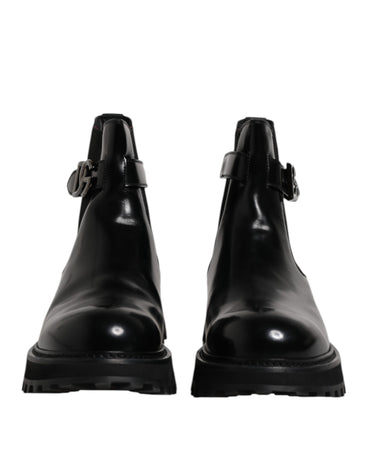 Dolce & Gabbana Black Belted DG Logo Men Chelsea Boots Shoes