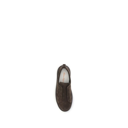 Santoni Brown Calf Leather Bos Taurus Low Top Sneakers