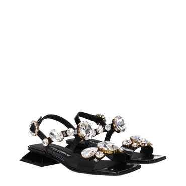 Dolce & Gabbana Black Leather Flat Sandals
