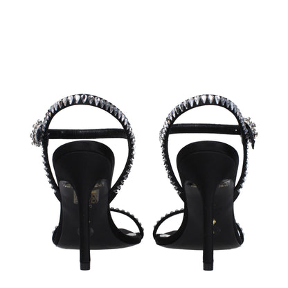 Stuart Weitzman Black Satin Stiletto Heel Sandals