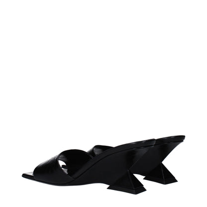 The Attico Black Leather Flat Sandals