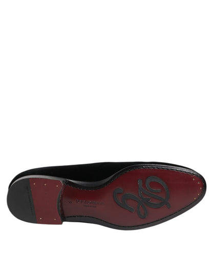 Dolce & Gabbana Black Velvet Loafers Formal Men Dress Shoes