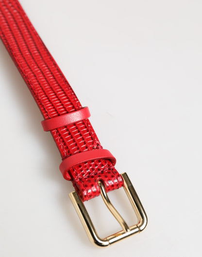Dolce & Gabbana Red Exotic Leather Gold Tone Metal Buckle Women Armband