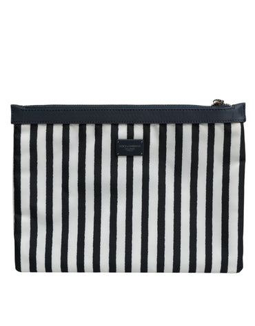 Dolce & Gabbana Black White Striped Logo Plaque Clutch Borse Pouch Bag