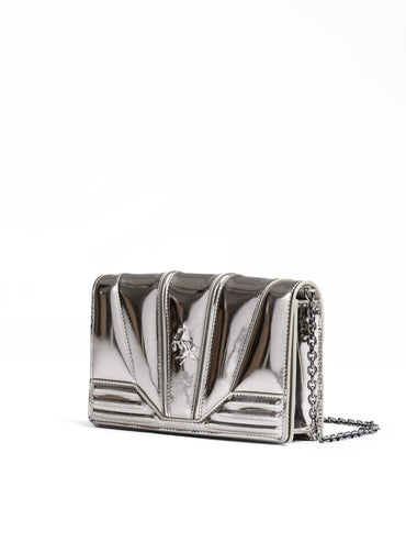 Ferrari Metal Silver GT patent leather bag with chain
