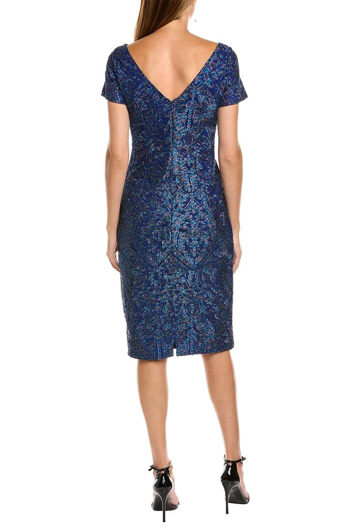 JS Collections Boat Neck Short Sleeve Embroidered Zipper Back Soutache Cocktail Embroidered Mesh Dress-1