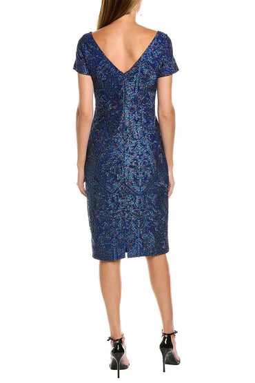 JS Collections Boat Neck Short Sleeve Embroidered Zipper Back Soutache Cocktail Embroidered Mesh Dress-1