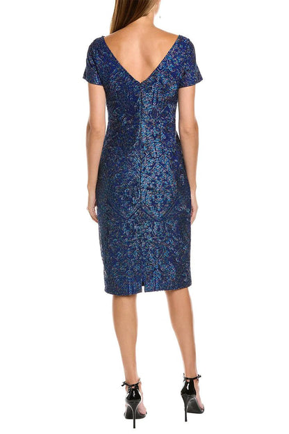 JS Collections Boat Neck Short Sleeve Embroidered Zipper Back Soutache Cocktail Embroidered Mesh Dress-1