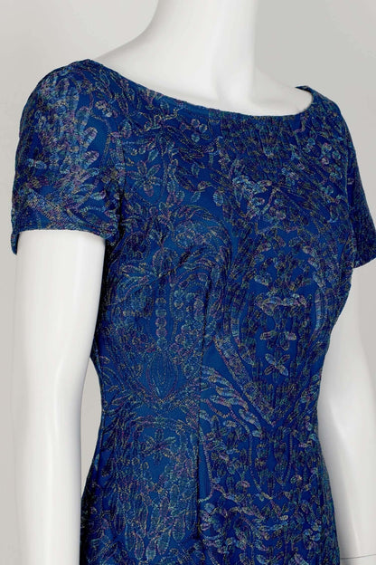 JS Collections Boat Neck Short Sleeve Embroidered Zipper Back Soutache Cocktail Embroidered Mesh Dress-2