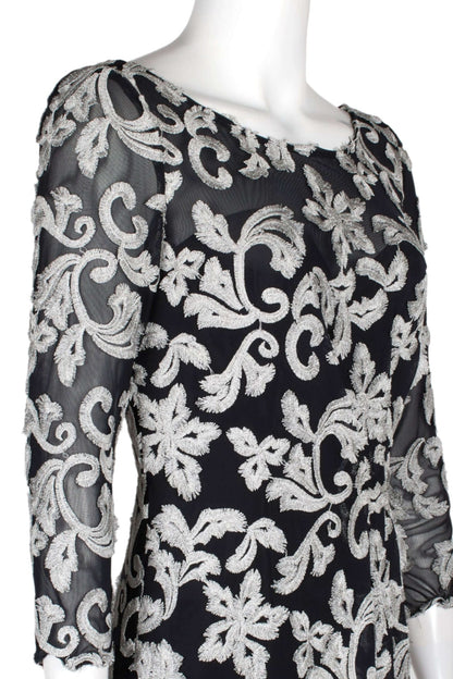 JS Collections Boat Neck 3/4 Sleeve Zipper Back Embroidered Mesh Gown-3