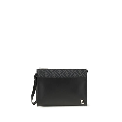 Fendi Black Calf Leather Bos Taurus Clutch Bag